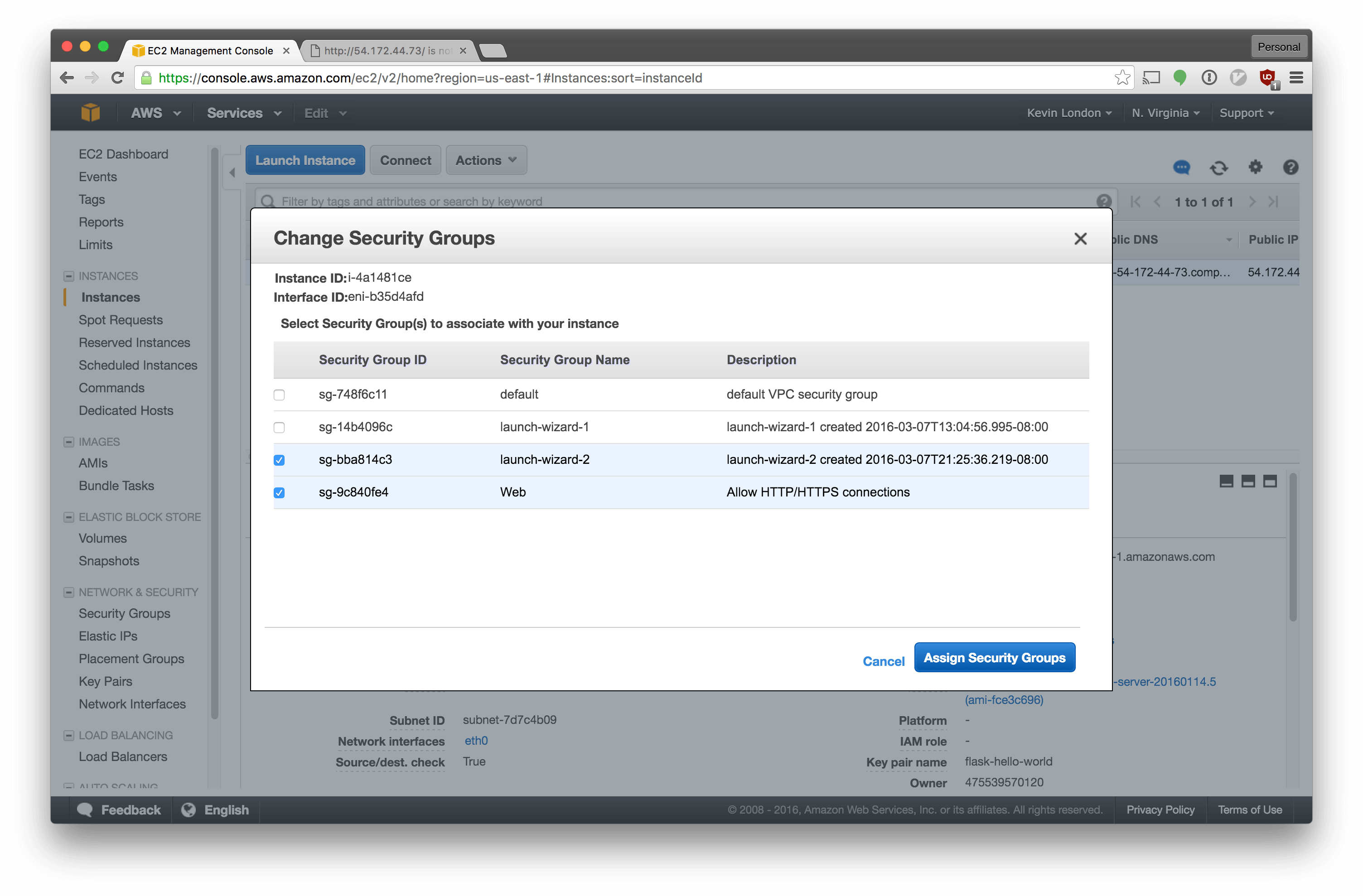 Change the Security Groups